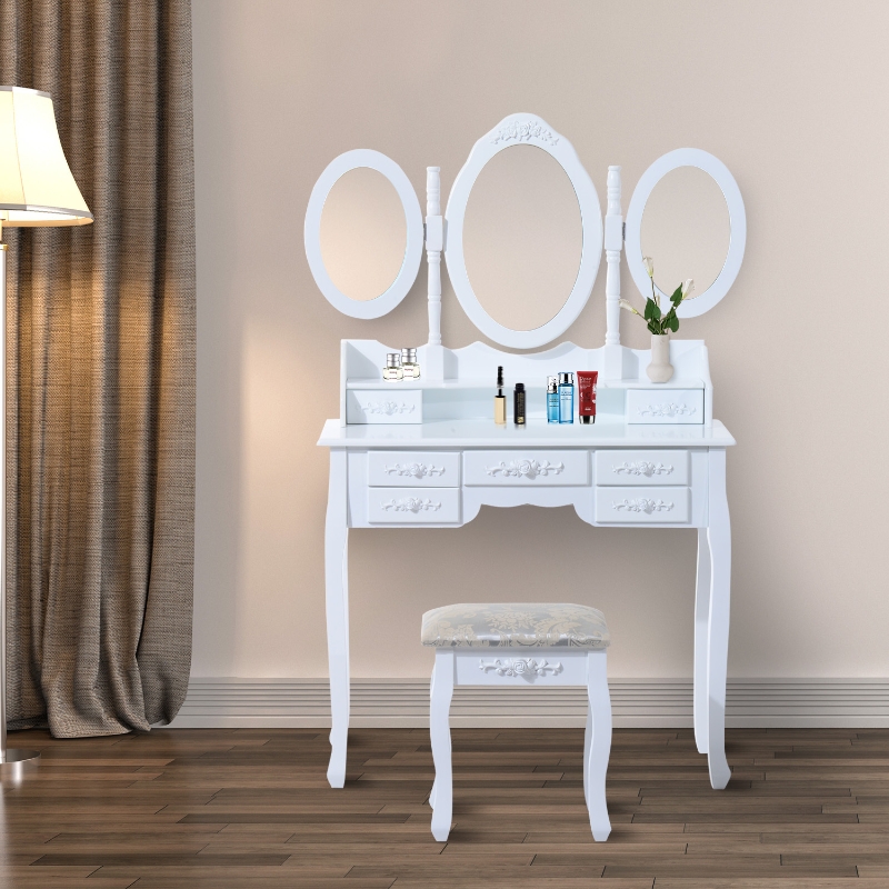 HOMCOM Shabby Chic Dressing Table W/Stool-White