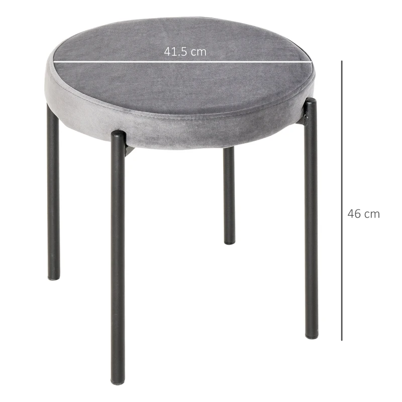 HOMCOM Backless Stackable Dining Stools Velvet-Touch Fabric Upholstered Round Chair with Steel Legs, Set of 4, Grey