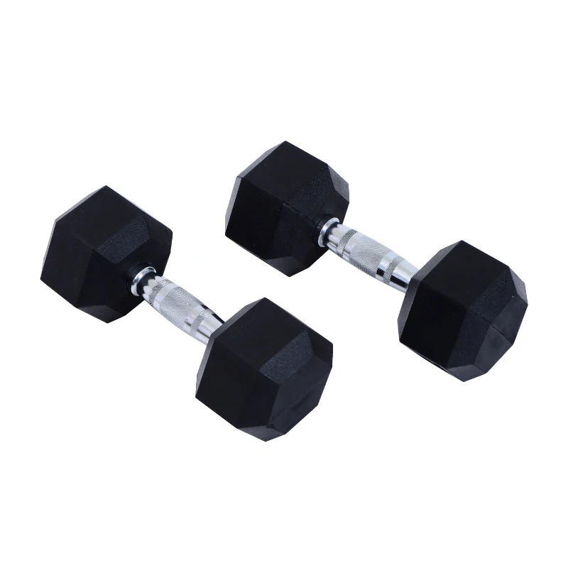 HOMCOM Rubber Dumbbell Sports Hex Weights Sets Home Gym Fitness Hexagonal Dumbbells Kit Weight Lifting Exercise (2 x 10kg)