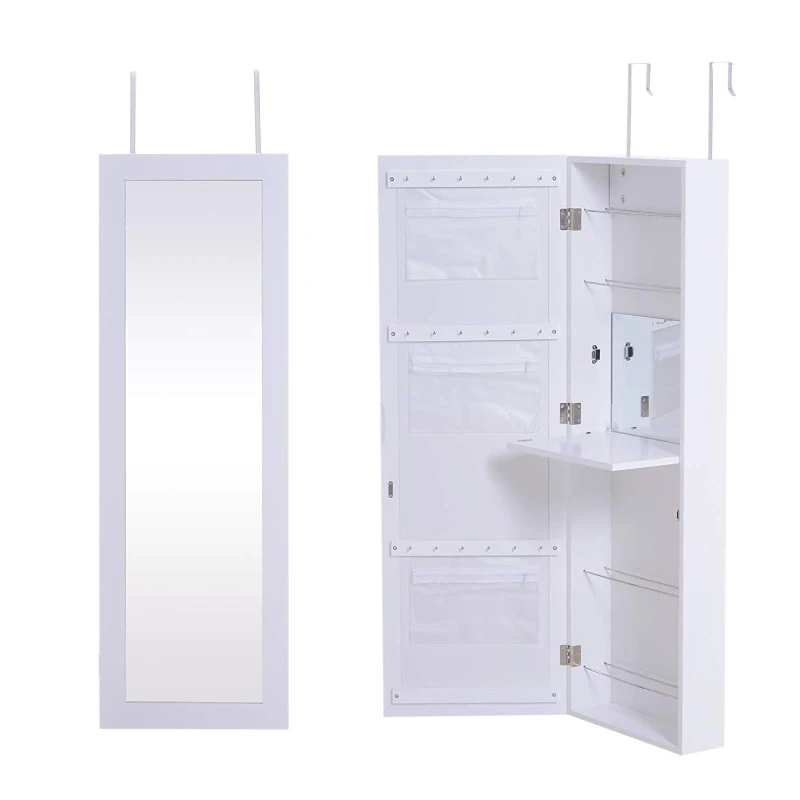 HOMCOM Wall /Door Mounted Armoire Mirror Jewellery Cabinet, 36Wx108.5Hx11.5T cm-White