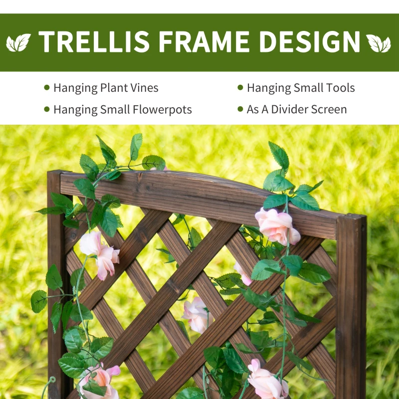 Outsunny 2 Tier Wooden Plant Stand with Trellis, Flowerpots and Vine Plants Indoor & Outdoor Display Rack Great Decoration Garden Patio Balcony Yard Corner 60 x 41.5 x 117 cm