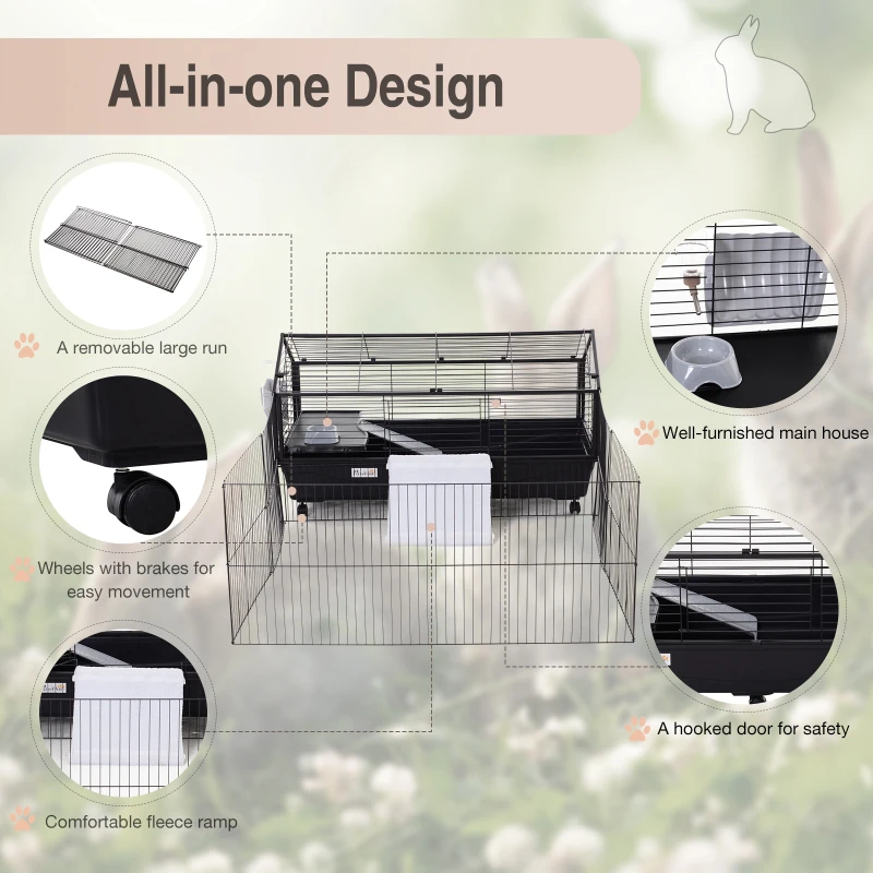 PawHut Small Animal Plastic Cage w/ Metal Wire Removable Run Fence Black