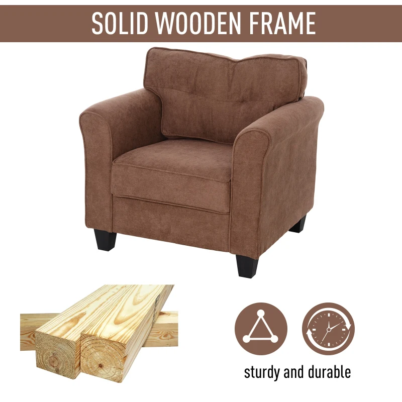 HOMCOM Cotton And Polyester Fabric Solid Wood Single Sofa Chair Home Living Room Brown