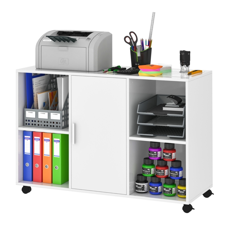 Vinsetto Mobile Printer Stand File Cabinet 360 Degree Casters E1 Particle Board White