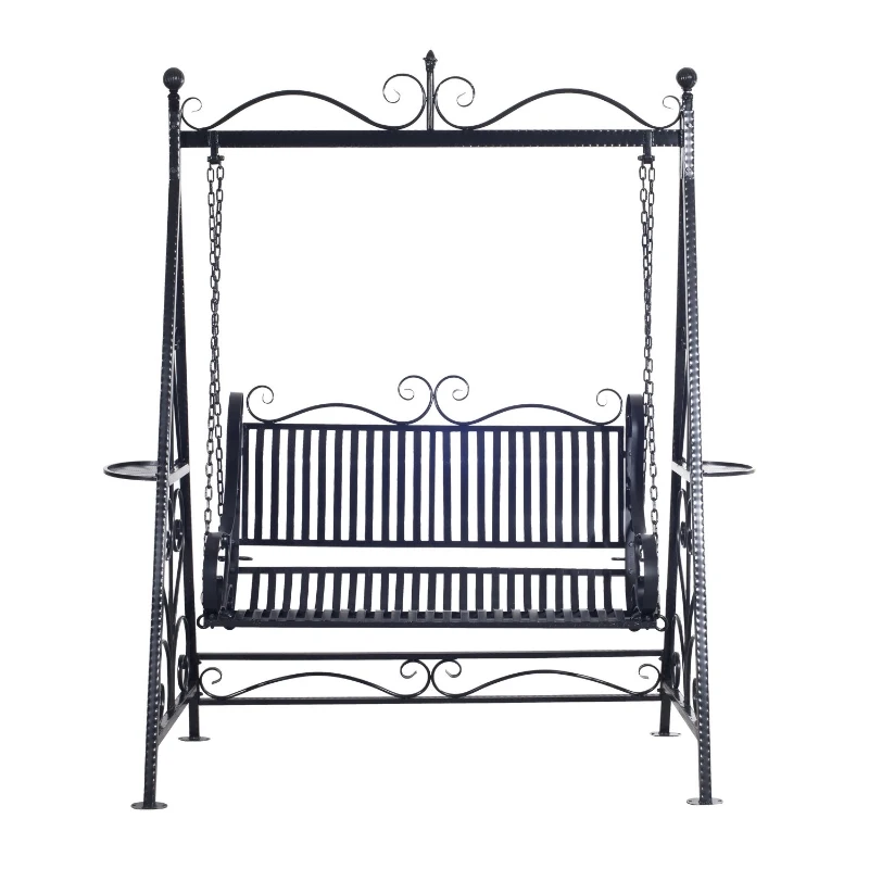Outsunny Outdoor Garden Patio Cast Iron Metal Vintage Style Swing Chair Hammock Bench - Black