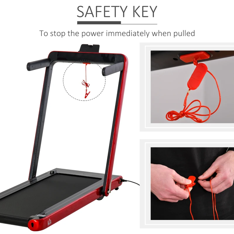 HOMCOM 2.25HP Electric Folding Treadmill, 2-In-1 Running Walking Jogging Machine, with LED Display, Remote Control for Home Office Use, Red