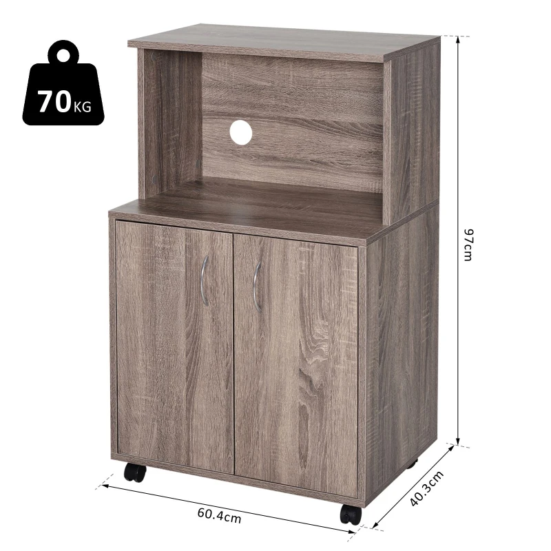 HOMCOM Kitchen Trolley 2-Door Cabinet W/Wheels, 60.4Wx40.3Dx97Hcm-Grey