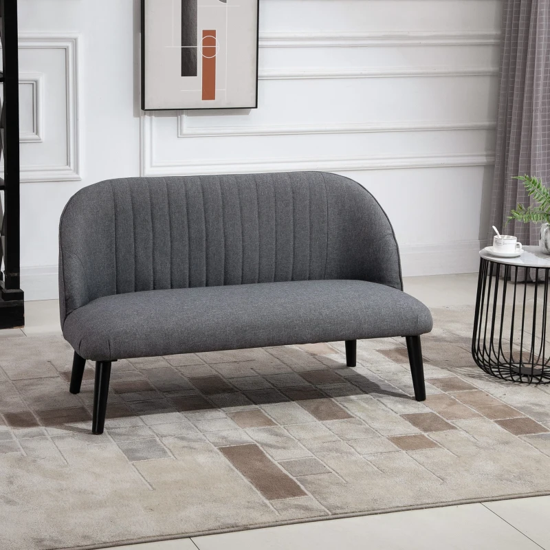 HOMCOM Linen Loveseat 2 Seater Sofa w/ Wood Legs Back Piping Foot Pads Compact Home Furniture Living Room Office Grey