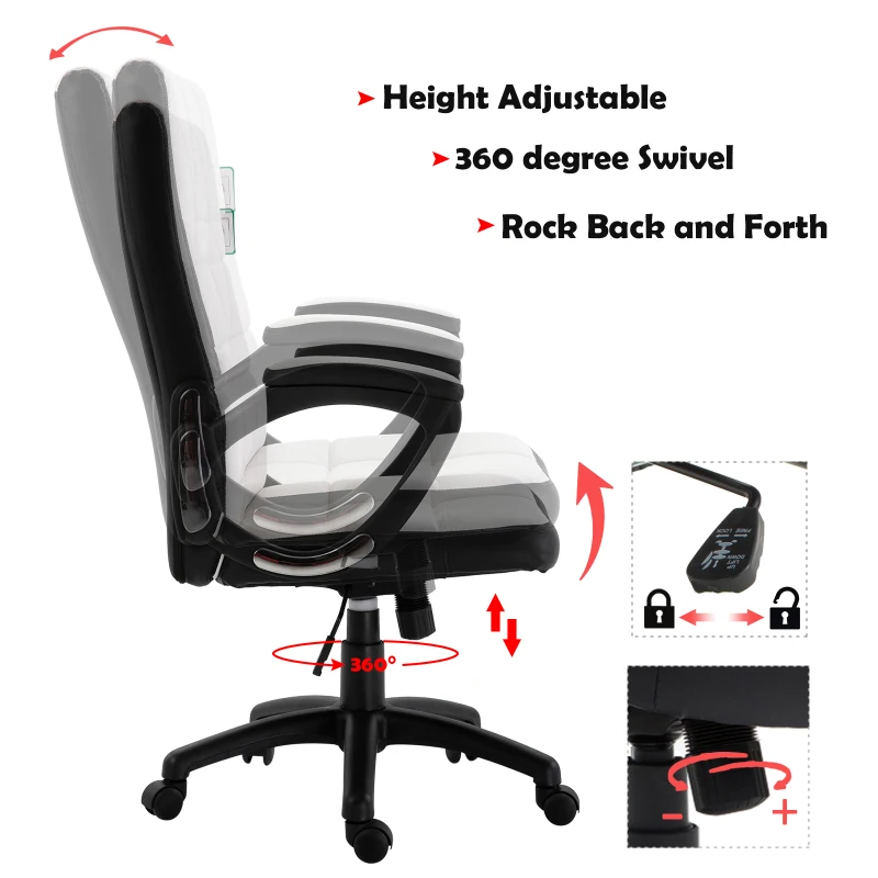 Vinsetto Office Chair Desk Computer Chair W/PU Leather Sponge Nylon, 65.5W x 69D x 109-118Hcm-White/Black