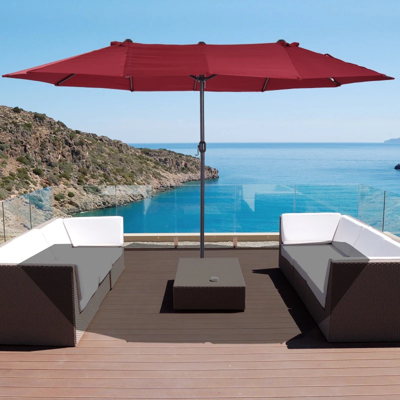 Outsunny 4.6m Double-Sided Patio Parasol Sun Umbrella-Wine Red