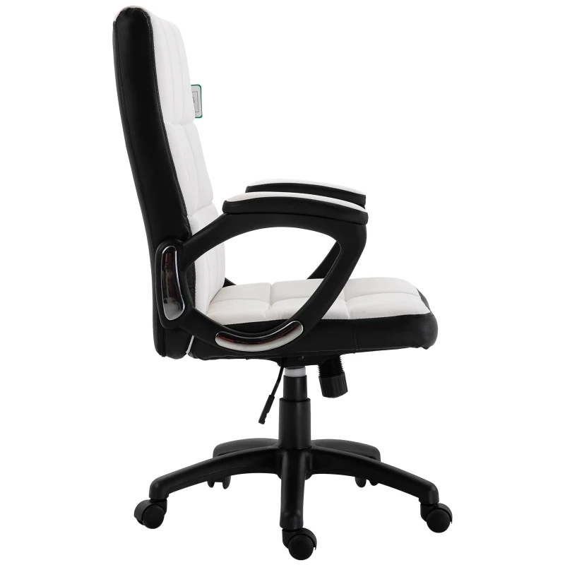 Vinsetto Office Chair Desk Computer Chair W/PU Leather Sponge Nylon, 65.5W x 69D x 109-118Hcm-White/Black