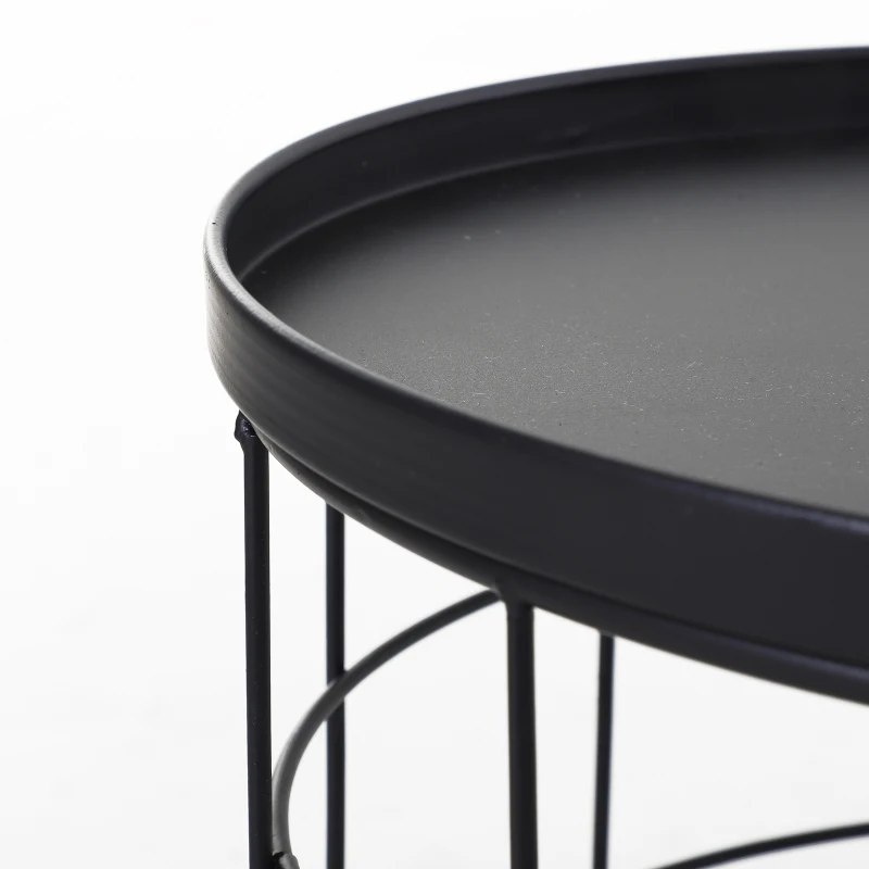 Outsunny Set of 2 Nesting Wire Coffee Side Tables Geometric Design Round for Storage Stacking Home Furniture Modern Decoration - Black