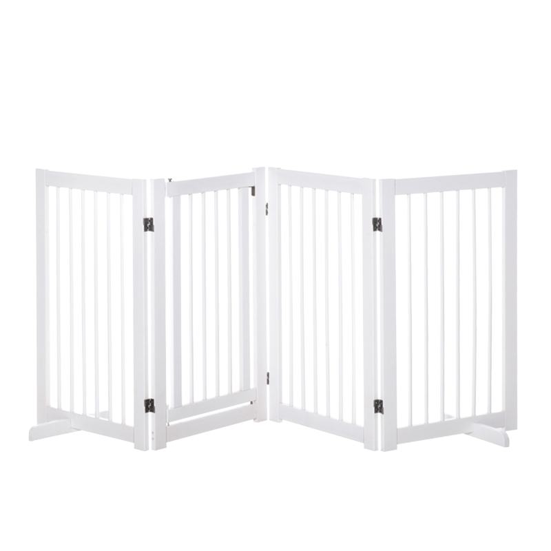 PawHut Wooden Freestanding Pet Gate 4 Panels 91cm Foldable Dog Fence w/ Support Feet