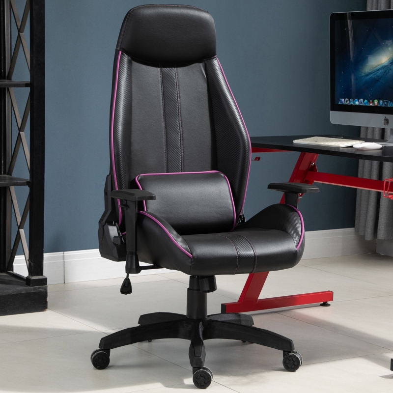 Vinsetto PU Leather Upholstered Gaming Chair w/ Lumbar Pillow Purple