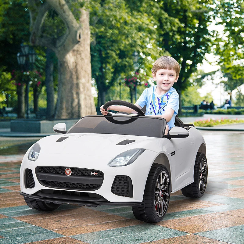 HOMCOM 6V Rechargeable Battery Ride-On Car Licensed Jaguar F-type SVR Forward Reverse Lights Horn Music Player w/ Seat Belt White