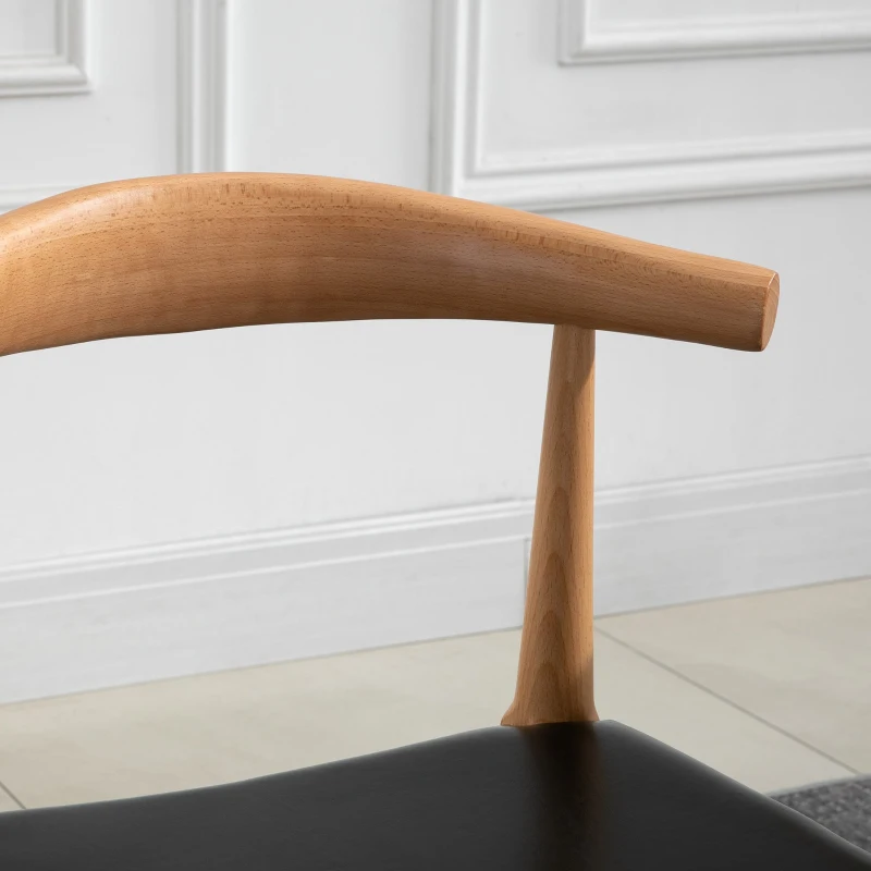 HOMCOM Beech Wood Twin-Pair Padded Dining Chairs Oak/Black