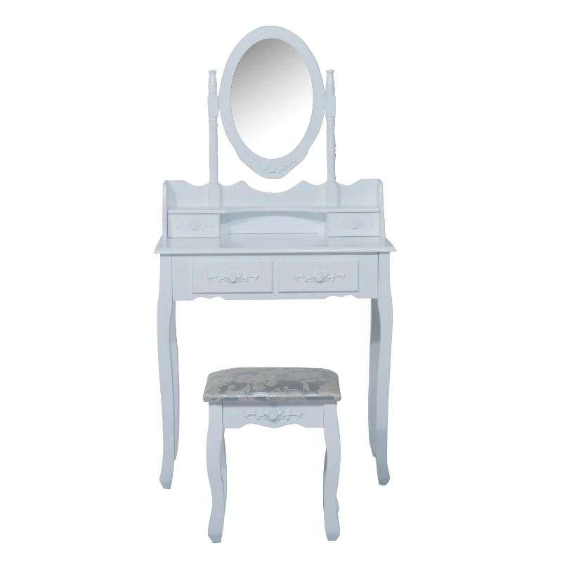 HOMCOM 4-Drawers Dressing Table Set W/ Mirror & Stool-White