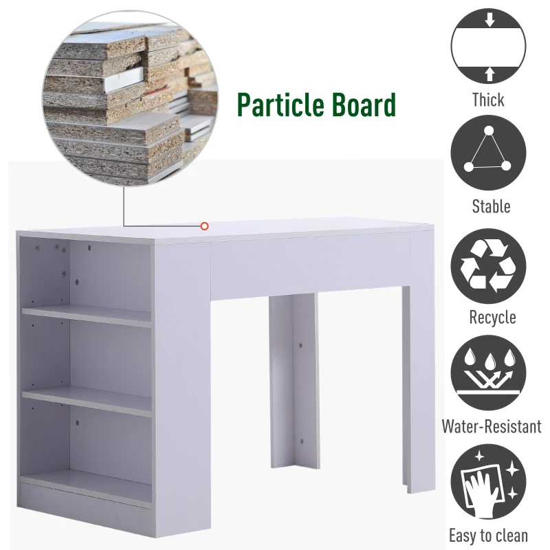 HOMCOM 100cm Multifunctional Table W/ 3-tier Shelf, 100Wx60Dx75H cm-White