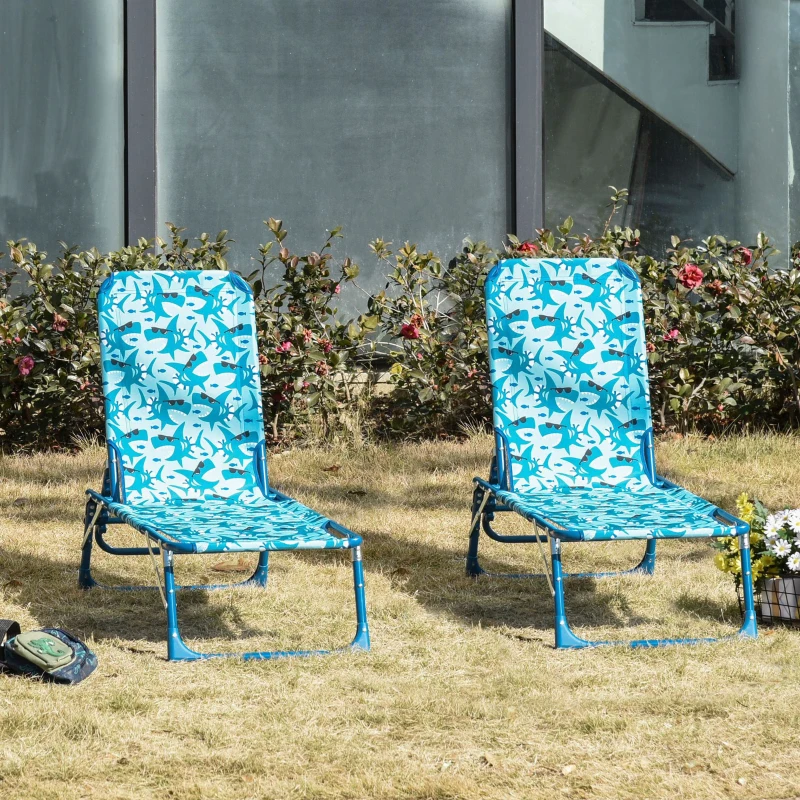 Outsunny 2Pcs Kids Reclining Chairs Set Folding Garden Zero Gravity Lounge Chair Sun Lounger Adjustable Backrest Outdoor 118 x 40 x 24cm Blue