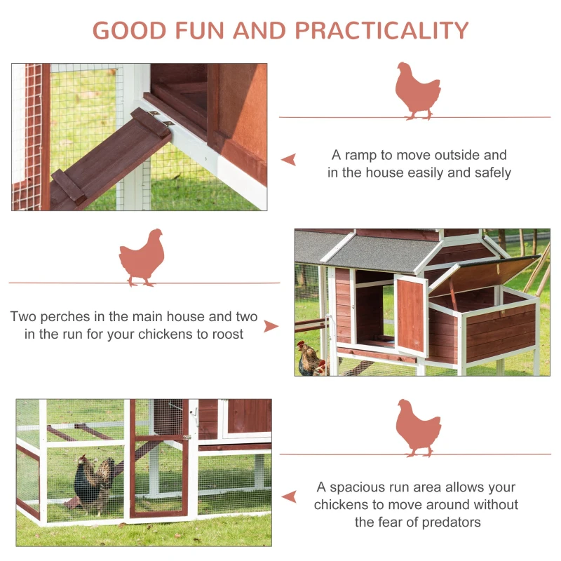 PawHut Large Chicken Coop with Run Poultry Coops Cages Hen House Wooden Chicken Run, Nesting Box, Removable Tray, Waterproof Asphalt Roof 207 x 105 x 145cm
