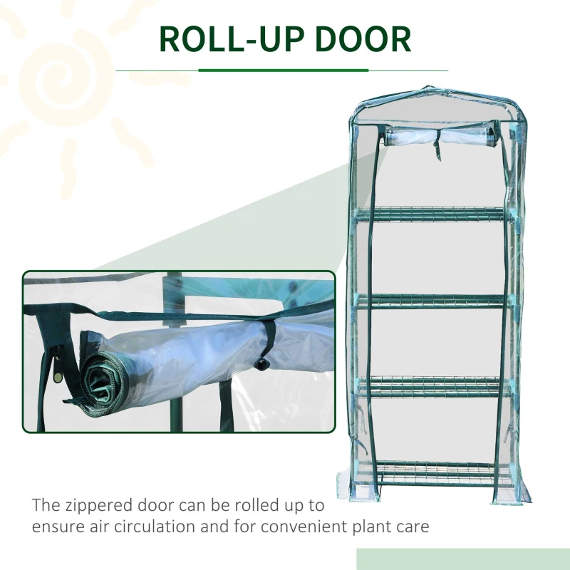 Outsunny 4 Tiers Mini Portable Greenhouse Plant Grow Shed Metal Frame PVC Cover 160H x 70L x 50Wcm