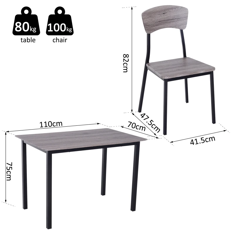 HOMCOM 5 Pcs Dining Set, MDF/Steel-Grey Colour