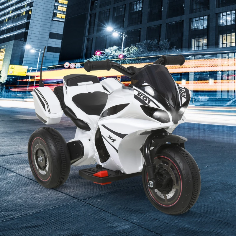 HOMCOM Kids Battery Powered Plastic Ride On Motorcycle Trike White