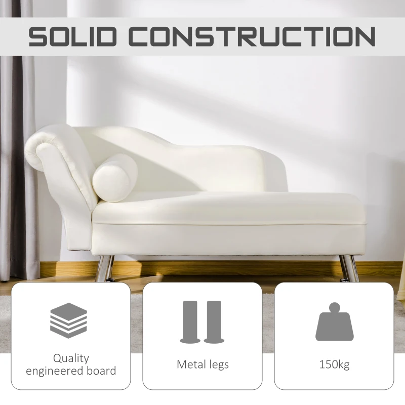 HOMCOM Deluxe Chaise Longue Designer Retro Vintage Style Sofa Lounge Day Bed With Bolster Cushion Cream White