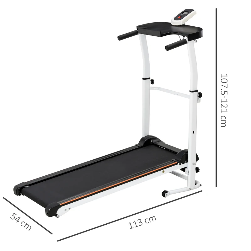 HOMCOM Folding Manual Treadmill Fitness Walking Machine Home Office Exercise Workout Adjustable Height w/ LCD Display Black&White