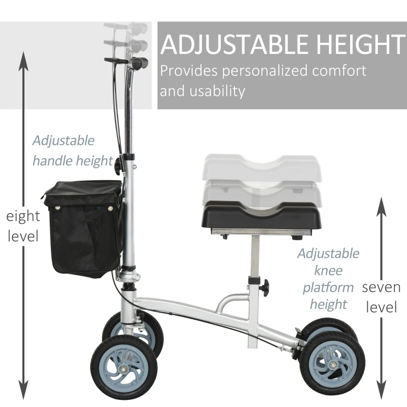 HOMCOM Metal Frame Knee Rehabilitation Scooter w/ Basket Black