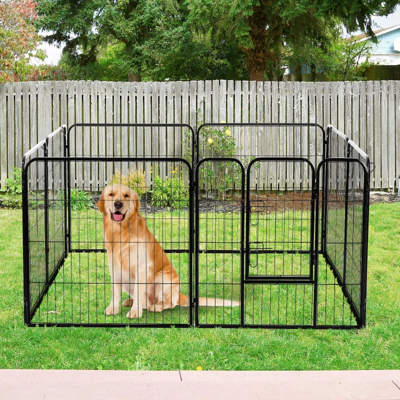 Pawhut Heavy Duty Dog Pen 8 Panel Pet Puppy Playpen Rabbit Hutch Run Indoor Outdoor Black, 80 x 80 (Medium)