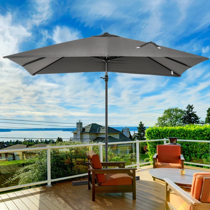 Outsunny 2.7 x 2.7 m Cantilever Parasol, Square Overhanging Umbrella with Cross Base, Crank Handle, Tilt, 360° Rotation and Aluminium Frame, Dark Grey