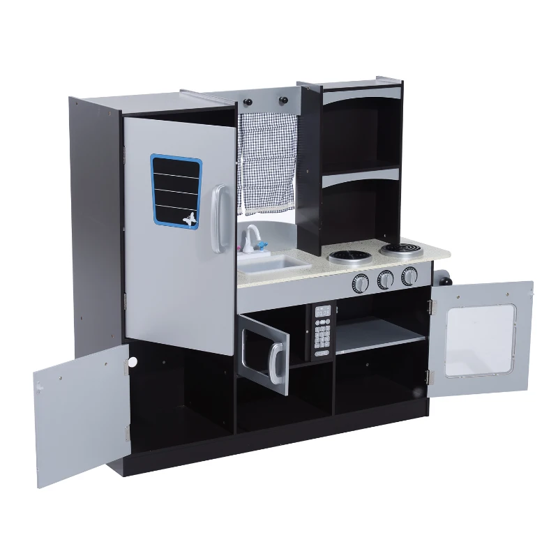 HOMCOM Kids MDF Pretend Play Minatare Kitchen Silver/Black