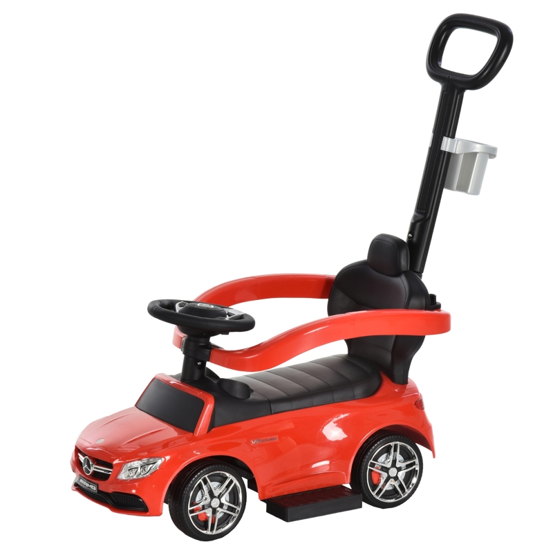 HOMCOM Toddlers Push Along Car Licensed PP Mercedes-Benz Ride On Stroller Red