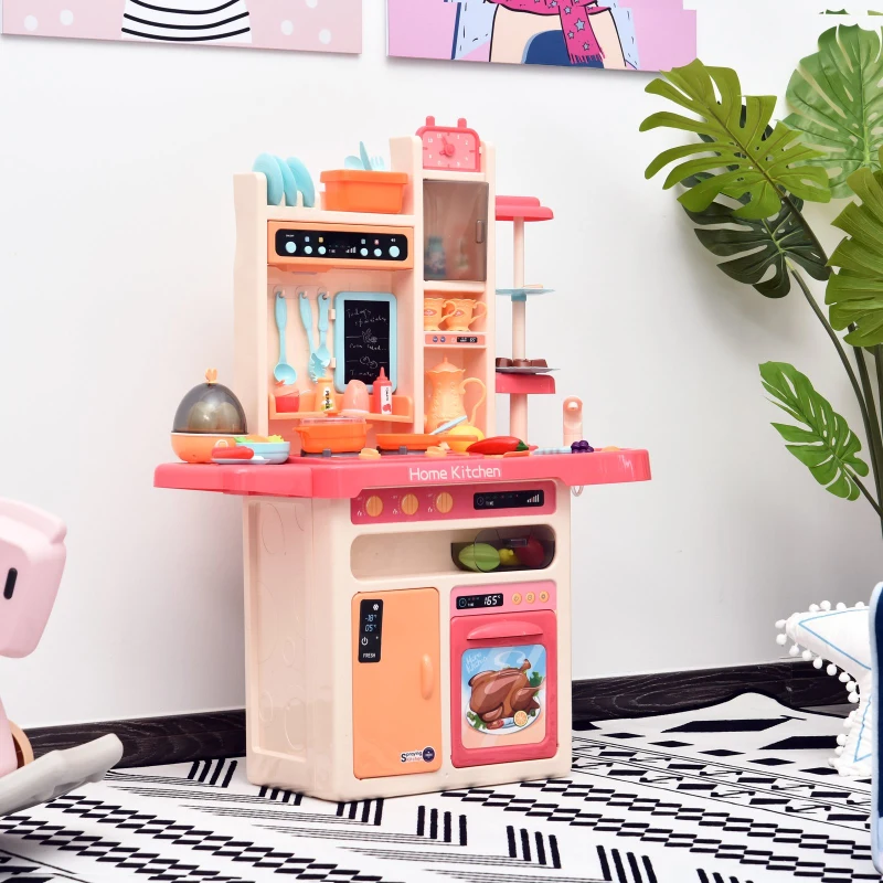 HOMCOM Kids Pretend Play Plastic Kitchen Set Pink