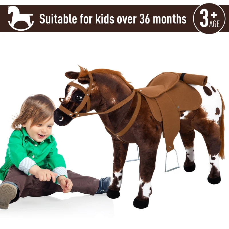 HOMCOM Kids Spring Riding Horse Toy w/ Sound Brown Saddle