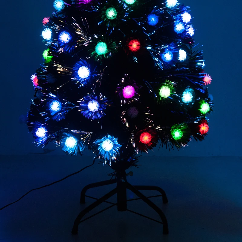 HOMCOM 90cm 3ft Fibre Optic Christmas Tree Artificial Xmas Pre-lit LED Tree Holiday Décor with Metal Stand