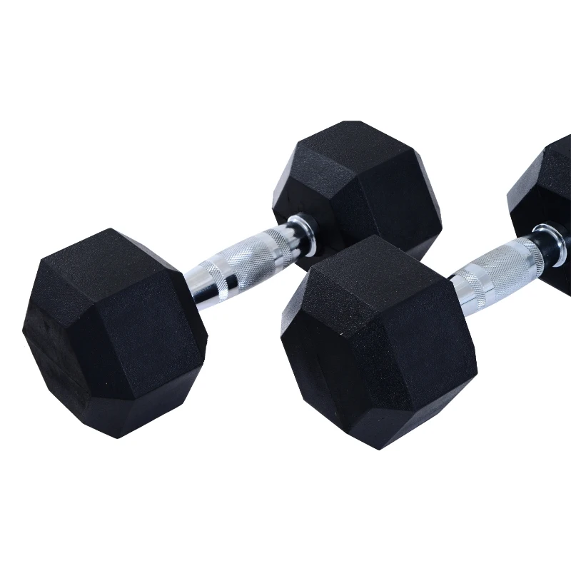 HOMCOM Rubber Dumbbell Sports Hex Weights Sets Home Gym Fitness Hexagonal Dumbbells Kit Weight Lifting Exercise (2 x 10kg)