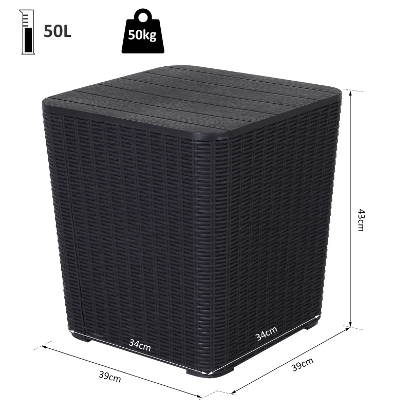 Outsunny 50L Outdoor Patio Resin Rattan Wicker Knit Square Coffee Table Bar End Table Garden Furniture Bucket - Black