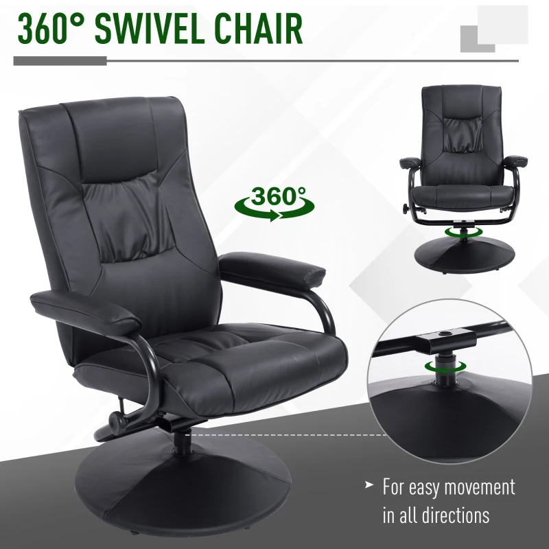 HOMCOM Executive Recliner Chair High Back Swivel Armchair Lounge Seat w/Footrest Stool (Black)