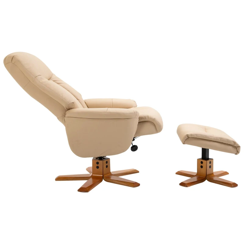 HOMCOM PU Leather Recliner Armchair & Footrest 2 Pcs Duo Set Beige