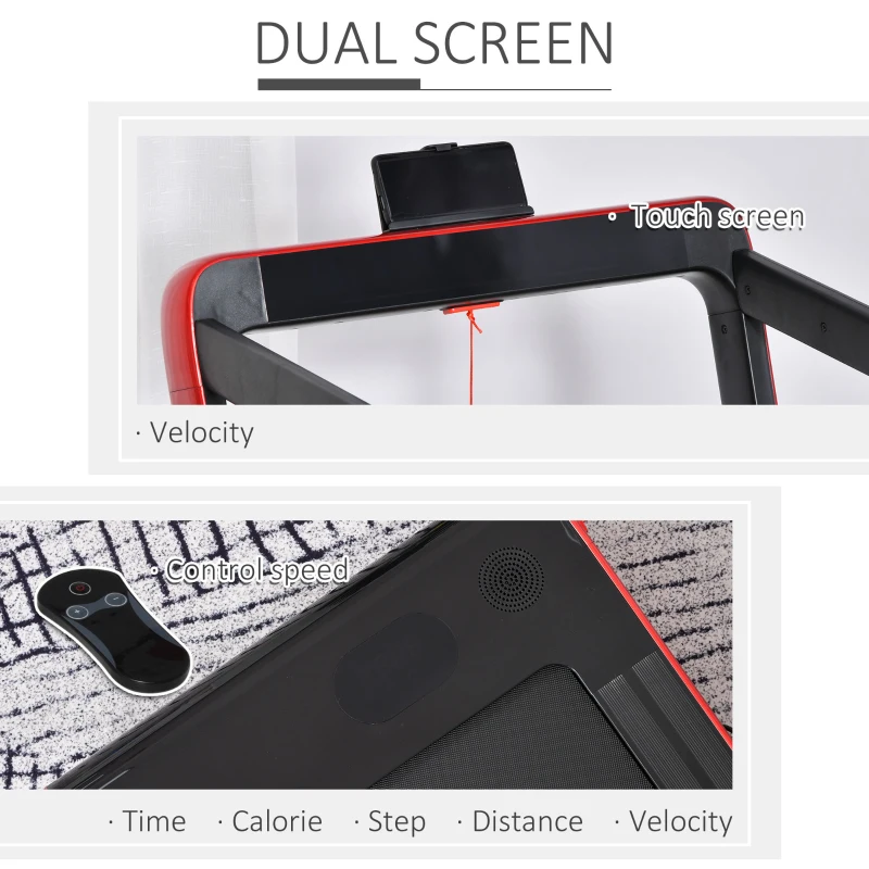 HOMCOM 2.25HP Electric Folding Treadmill, 2-In-1 Running Walking Jogging Machine, with LED Display, Remote Control for Home Office Use, Red