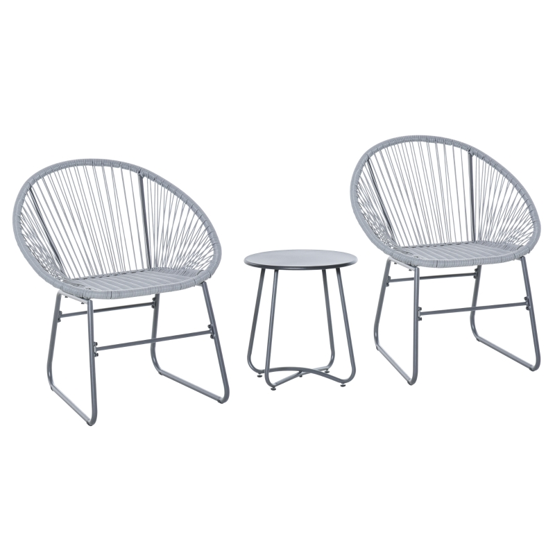Outsunny 2 Seater Outdoor Rattan Bistro Set 2 Chairs 1 Coffee Table Garden Deck Grey