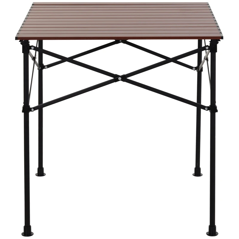 Outsunny Square Folding Aluminium Picnic Table Portable Camping BBQ Table Roll Up Top with Carrying Bag, 70L x 70W x 70Hcm