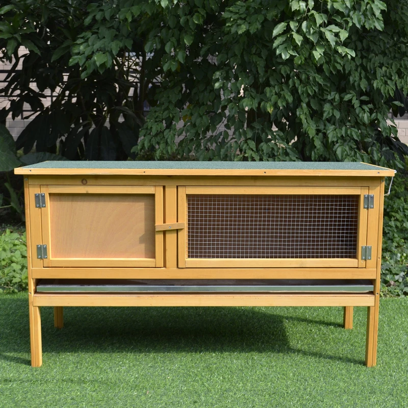PawHut Wooden Rabbit Hutch Guinea Pigs House Outdoor Small Animal Bunny Cage w/ Hinged Top Slide out Tray 115 x 44.3 x 65 cm