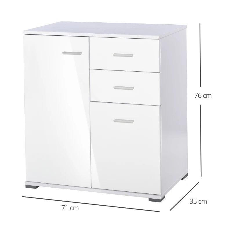HOMCOM Modern High Gloss Sideboard Storage Cabinet Table Chest of Drawers for Bedroom Living Room Storage Furniture, White