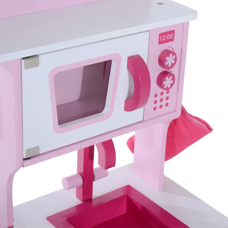 HOMCOM Kids Wooden Play Kitchen Set-Pink