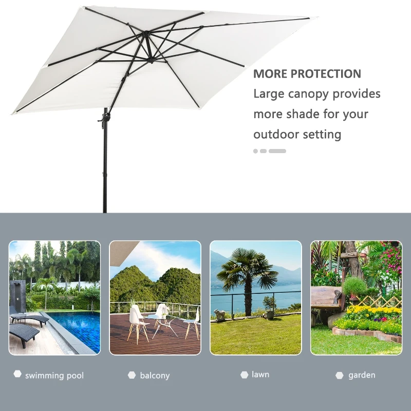 Outsunny 2.7 x 2.7 m Cantilever Parasol, Square Overhanging Umbrella with Cross Base, Crank Handle, Tilt, 360° Rotation and Aluminium Frame, Cream White