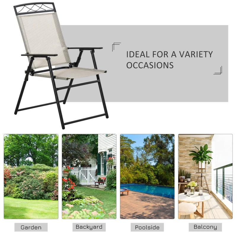 Outsunny Outdoor Chairs Set of 2 Foldable w/ Texteline Fabric for Garden Balcony Poolside