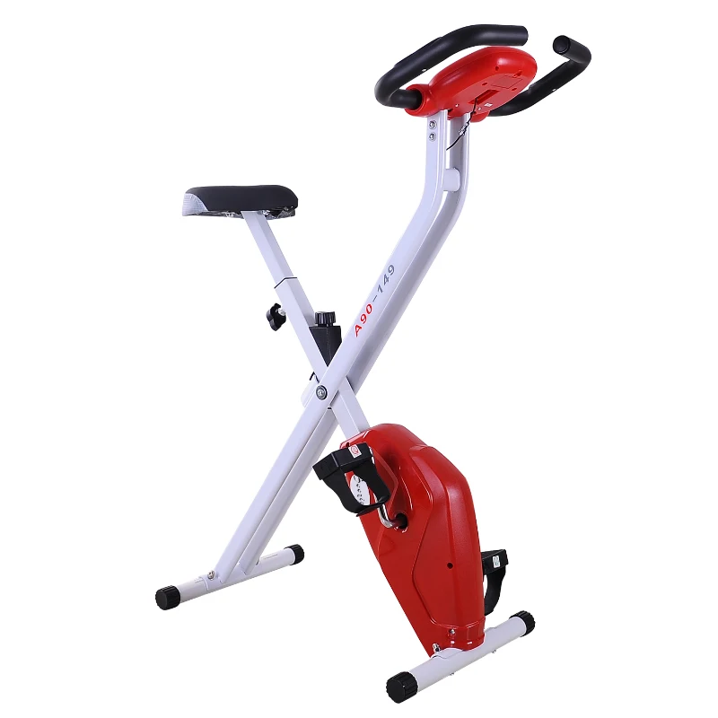 HOMCOM Folding Exercise Bike LCD Monitor Home Gym Exercise Adjustable Tension Padded Seat Heart Rate Monitor Pulse Sensor Red